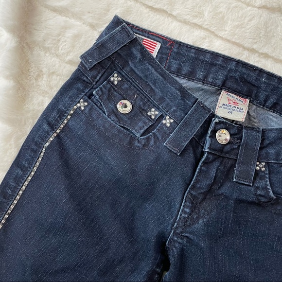 True Religion Vintage Rhinestone Disco Billy Big T Jeans Sz 24 RARE - Picture 4 of 13